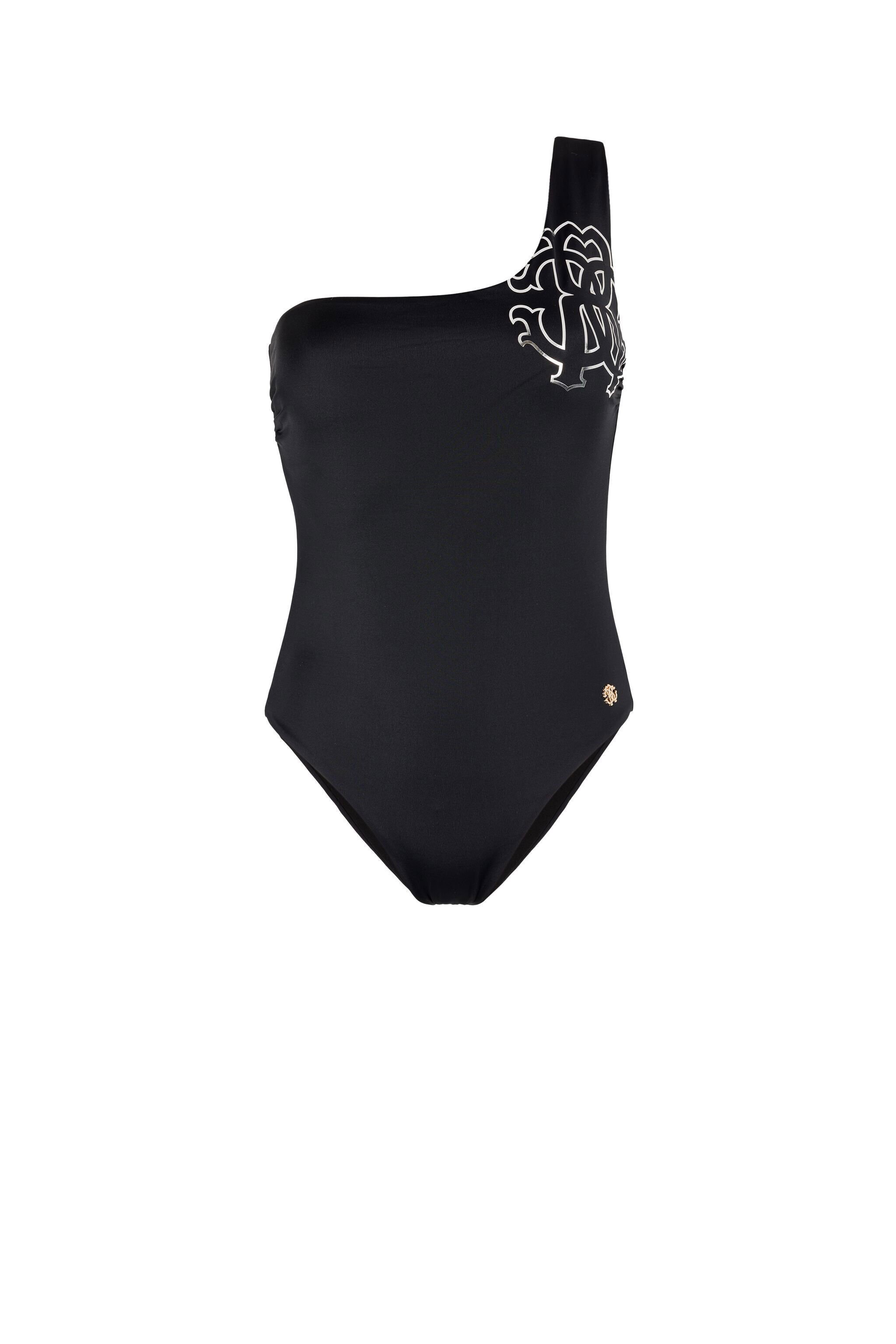 RC RC Monogram-Print One-Shoulder Swimsuit Black KSW01X-LL002