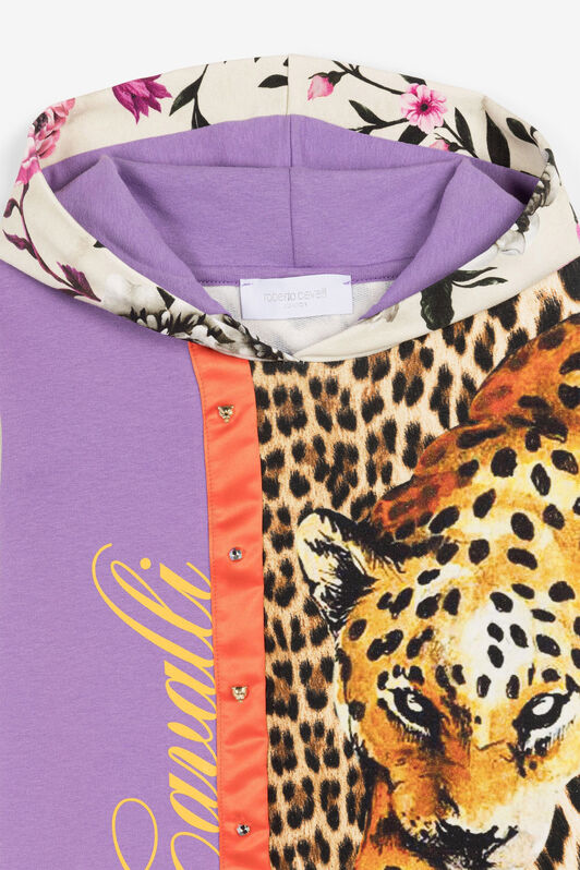 JU Sweat à capuche à patchwork d'imprimés Violet OJT965-ISA2J