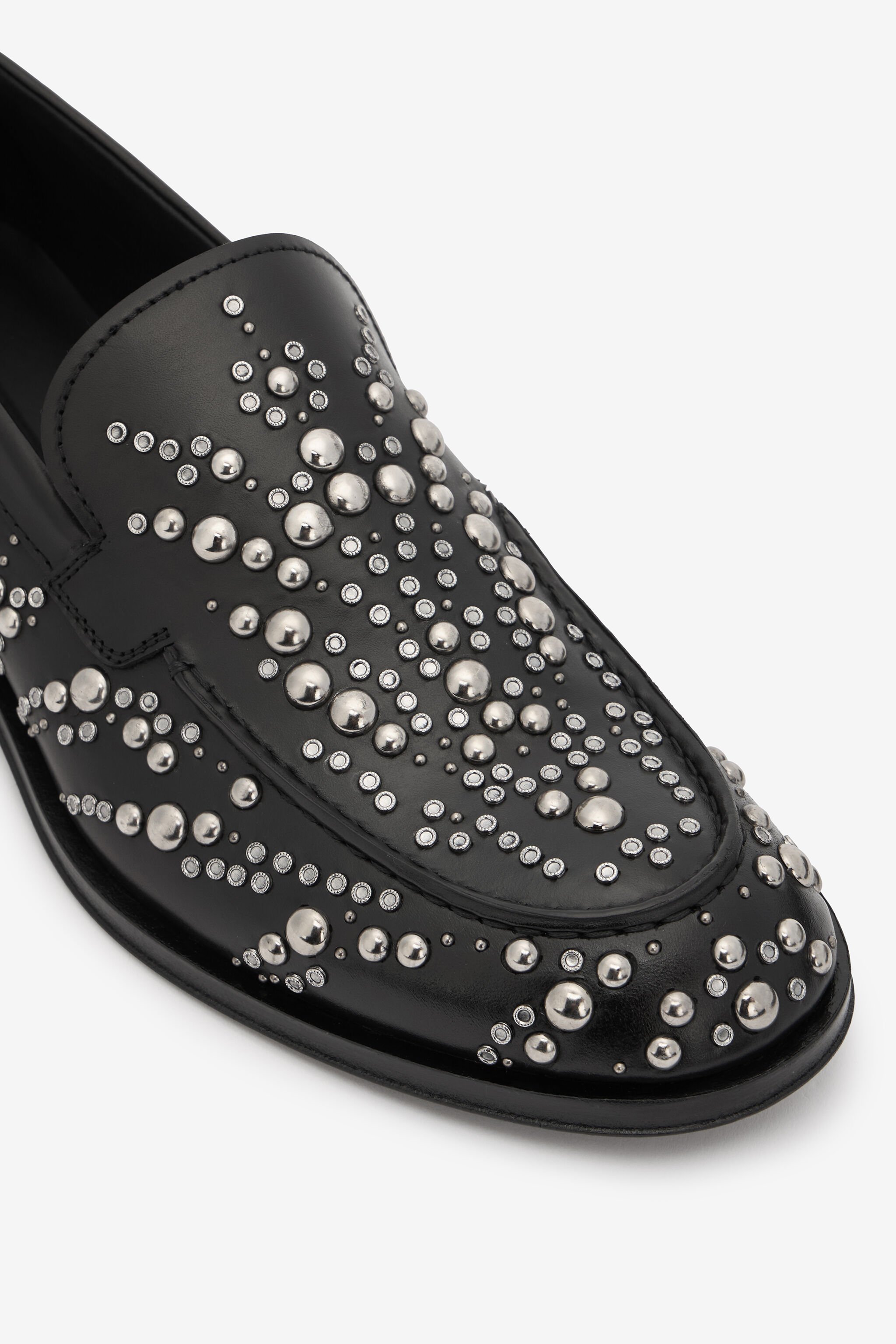 RC Mocassini In Pelle Con Borchie E Strass Nero/Argento URS001-PZA96