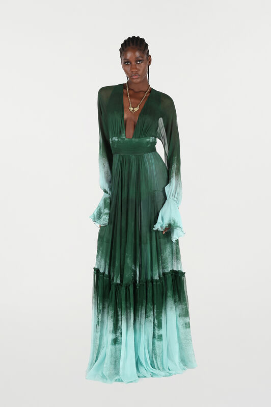 RC Empire Style Long Dress in Pure Silk RC Empire Style Long Dress in Pure Silk VERDE/PISCINA VKT152-CKP69