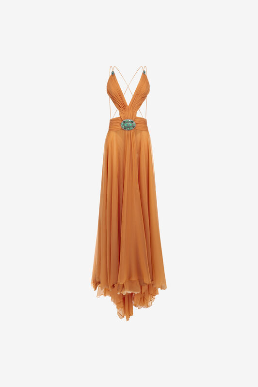 RC Long silk dress with cut-out Orange RKT100-XV005