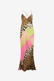 ${brand} Long Silk Dress with Cavalli Pop Print ${colorDescription} ${masterID}