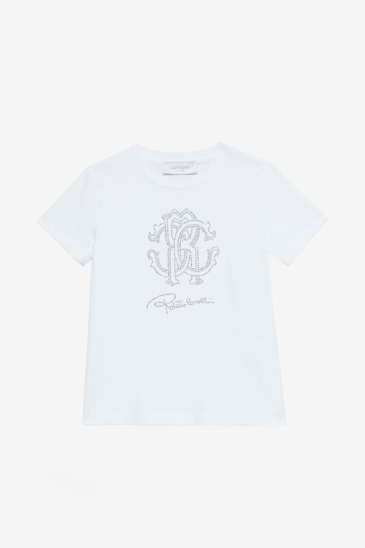 JU T-Shirt With RC Monogram And Rhinestone Logo White UJT62E-JD001