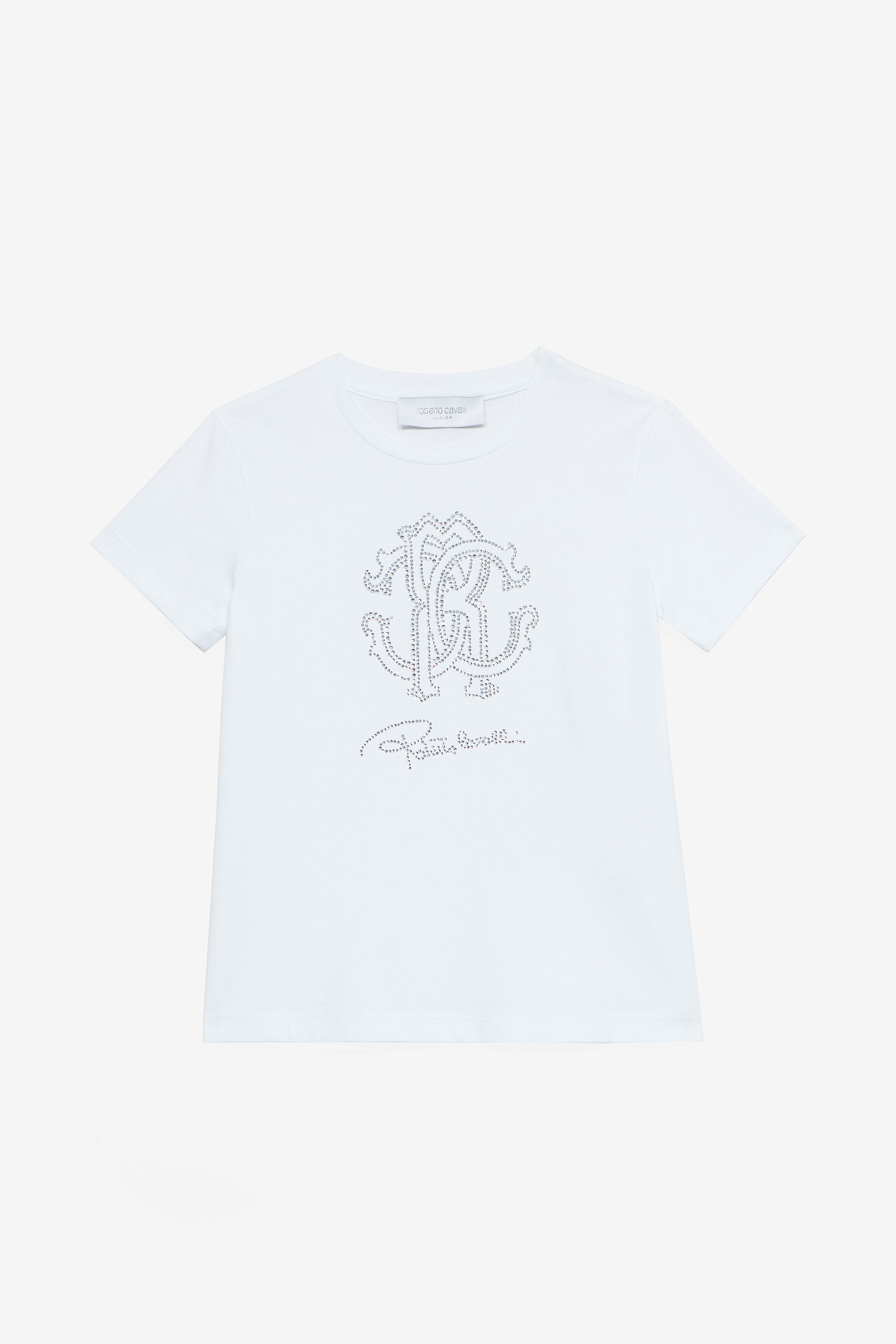 JU T-Shirt With RC Monogram And Rhinestone Logo White UJT62E-JD001