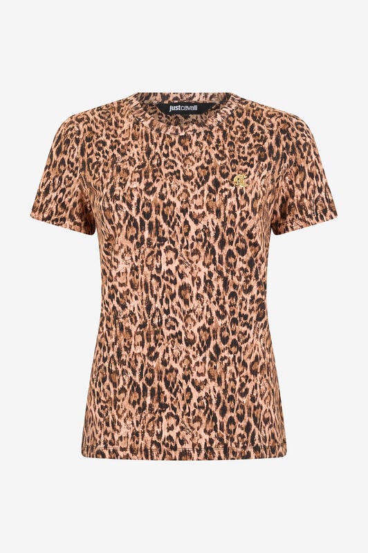 JC T-Shirt aus Baumwolle mit Leopard Skin Druck BEIGE VFT185-VF308
