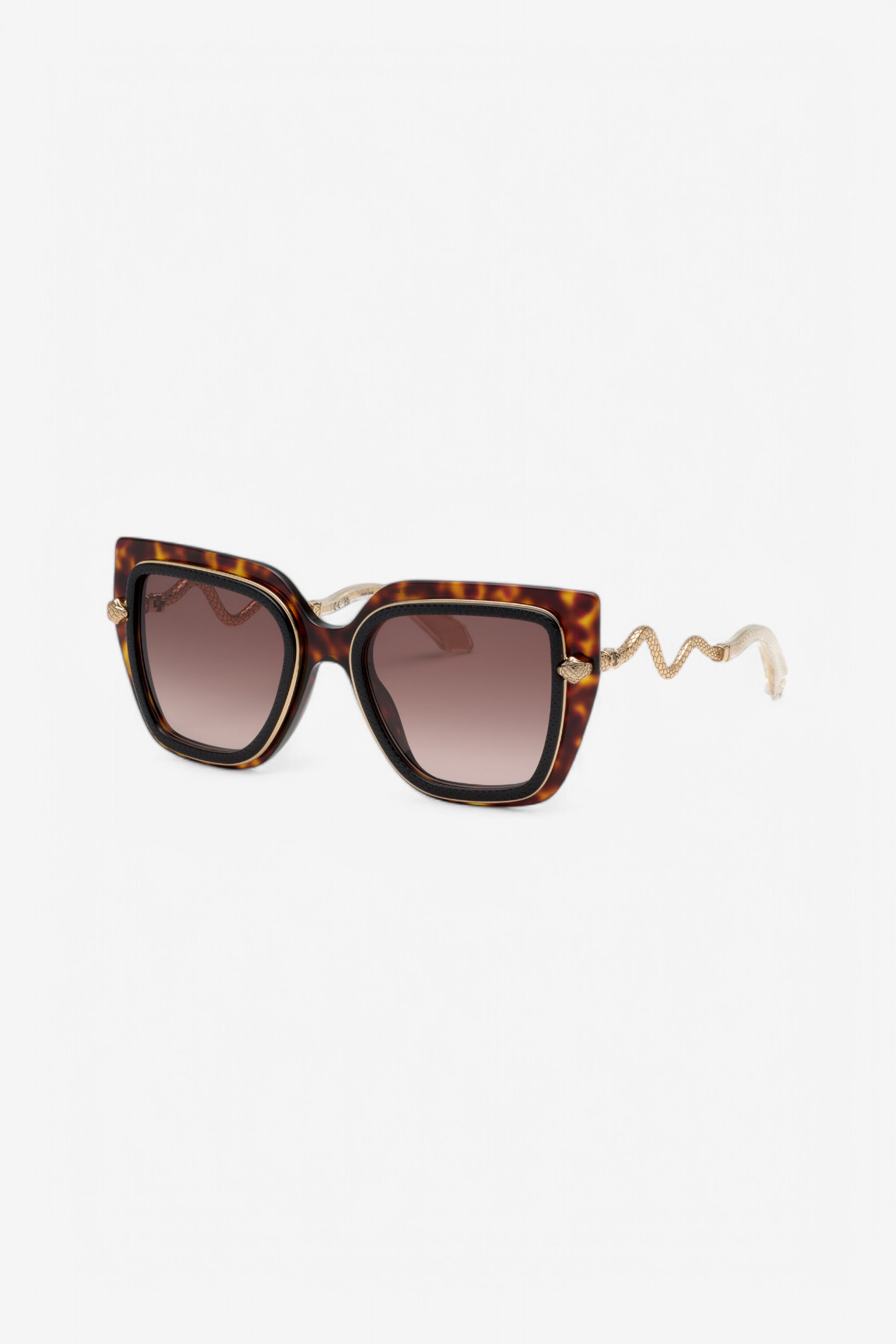 RC Wide and feminine front sunglasses with double ring decoration BLACK TOP+HAVANA UALD06-ID201