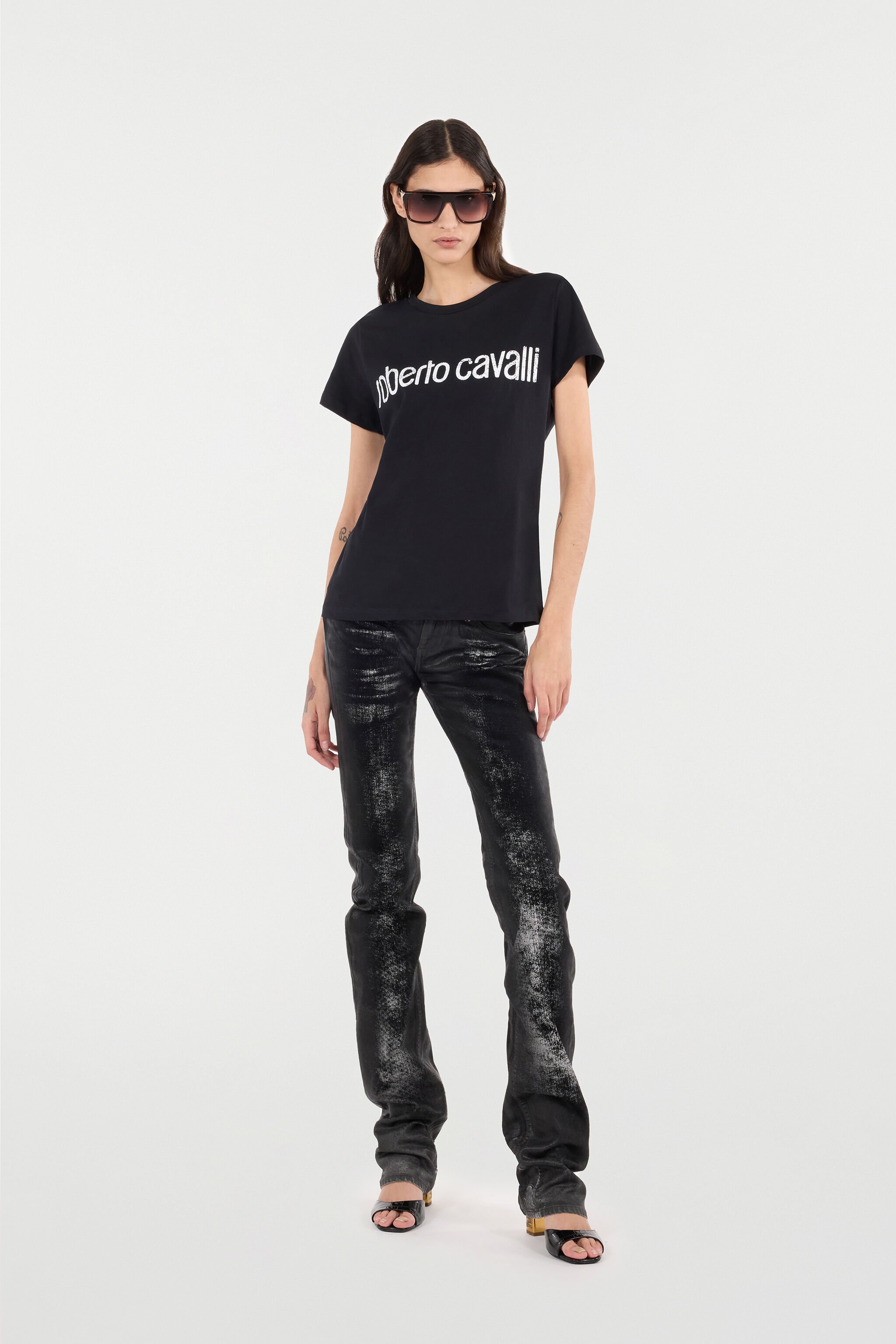 RC Distressed-Effect Python Skin Jeans Black UKJ220-DS003