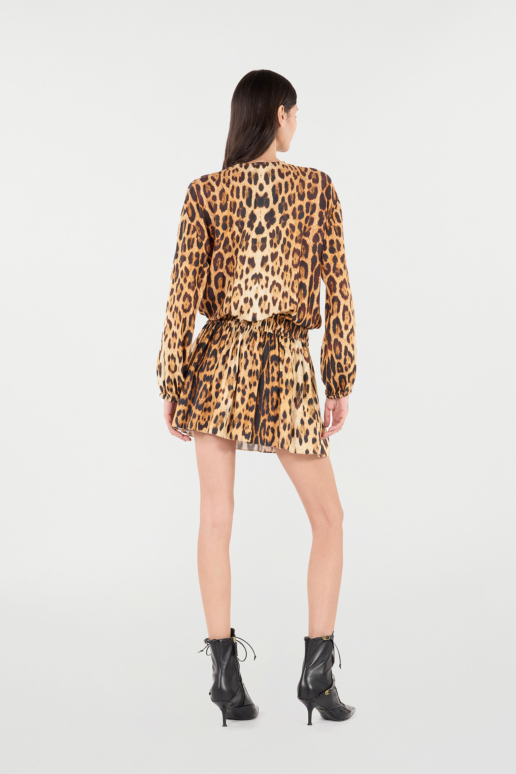 RC Short Dress with Jaguar Skin Print Brown VKT131-LXP73