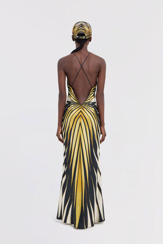 RC Ray Of Gold Print Silk Dress Gold TKT102-4QM33
