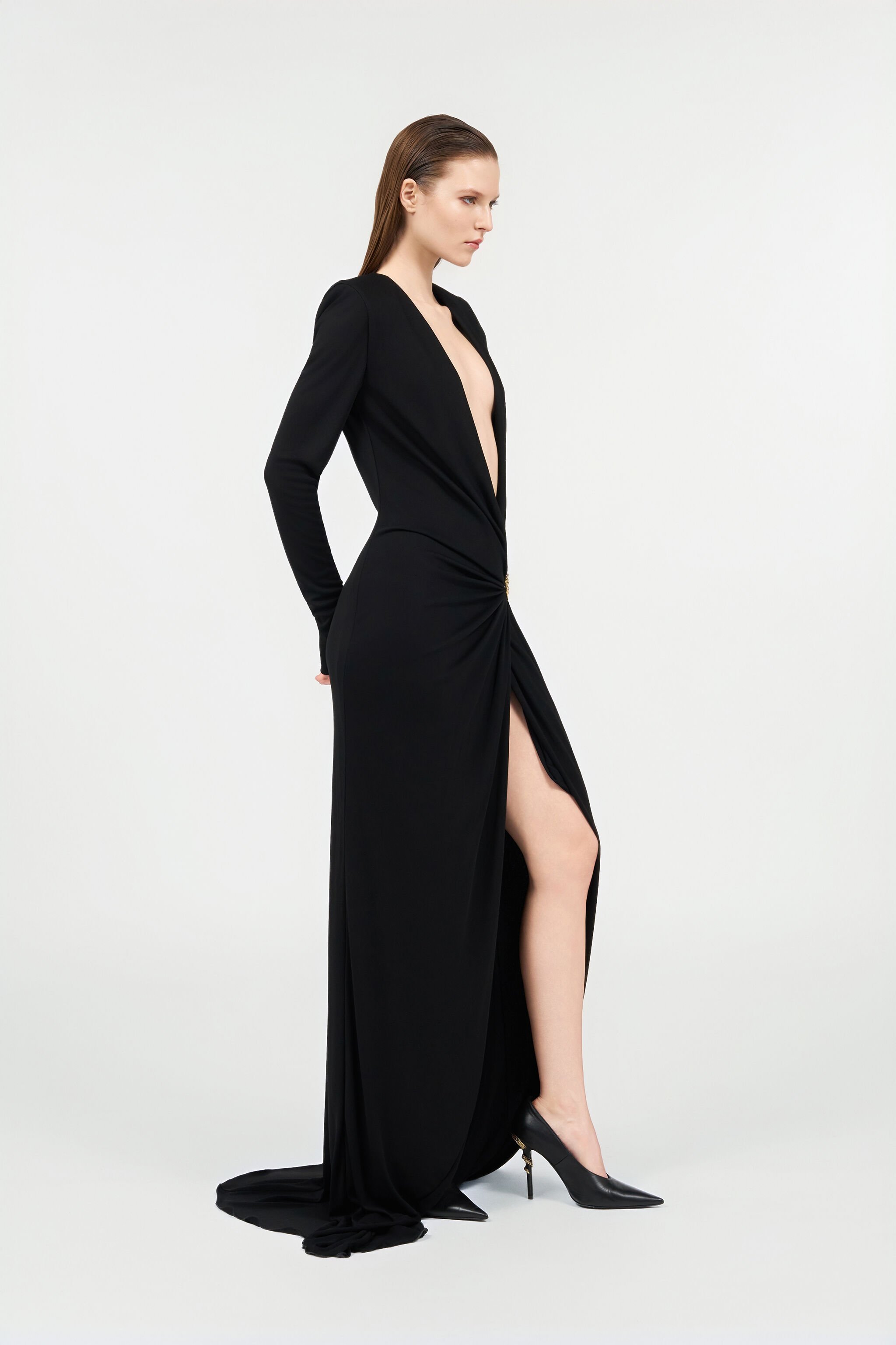 RC Draped Long Dress with Snake Detail BLACK WKT127-JE034