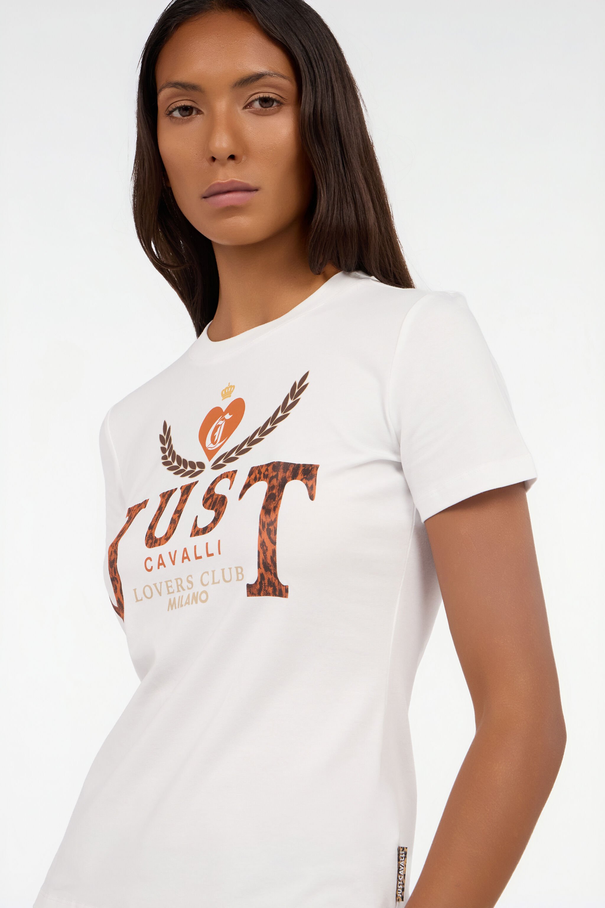 JC White T-shirt with Animal Print Logo JC White T-shirt with Animal Print Logo WHITE VFT197-VF320