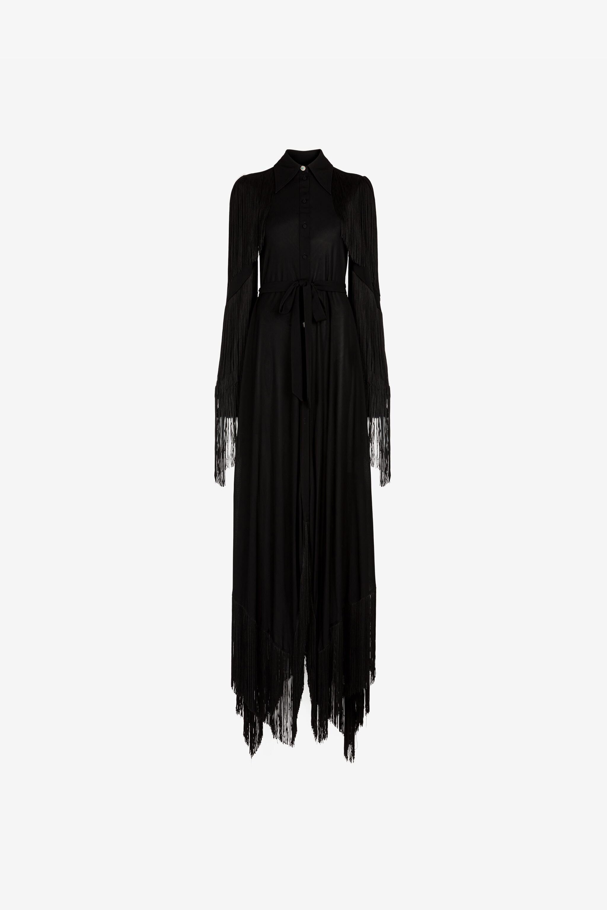 RC Fringed Maxi Dress Black RKT120-JJ051