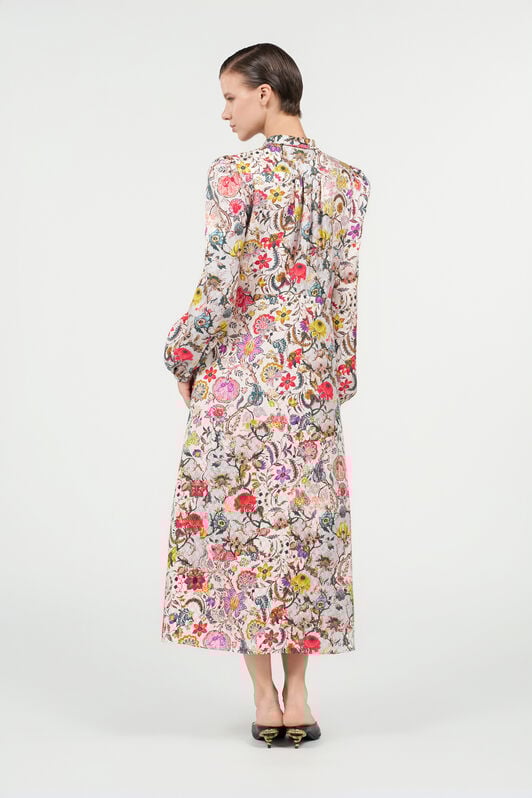 RC Long Silk Dress with Florentine Flowers Print BEIGE WQT112-RYR29