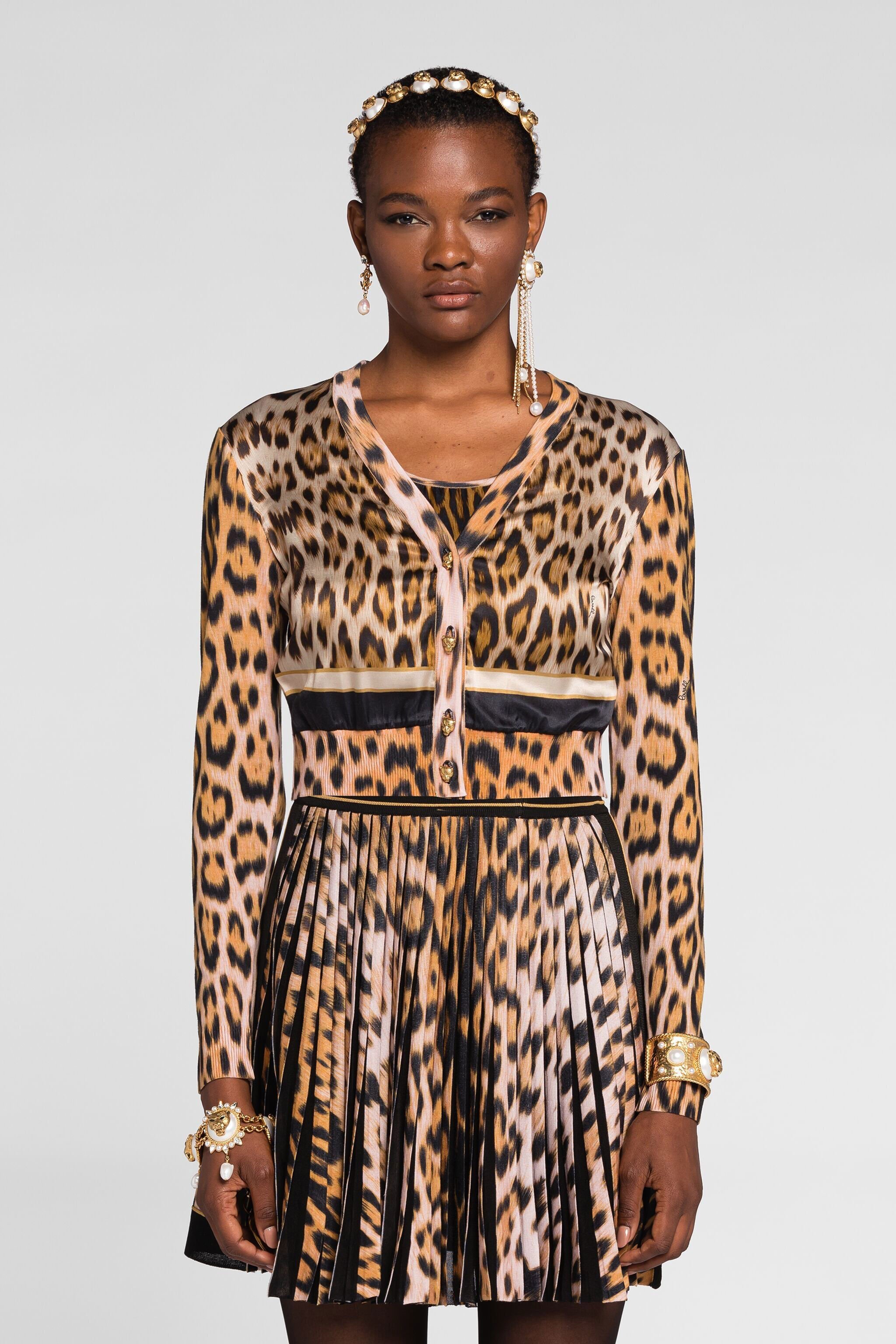 RC Leopard-print cropped cardigan Light Brown QKM604-MH001