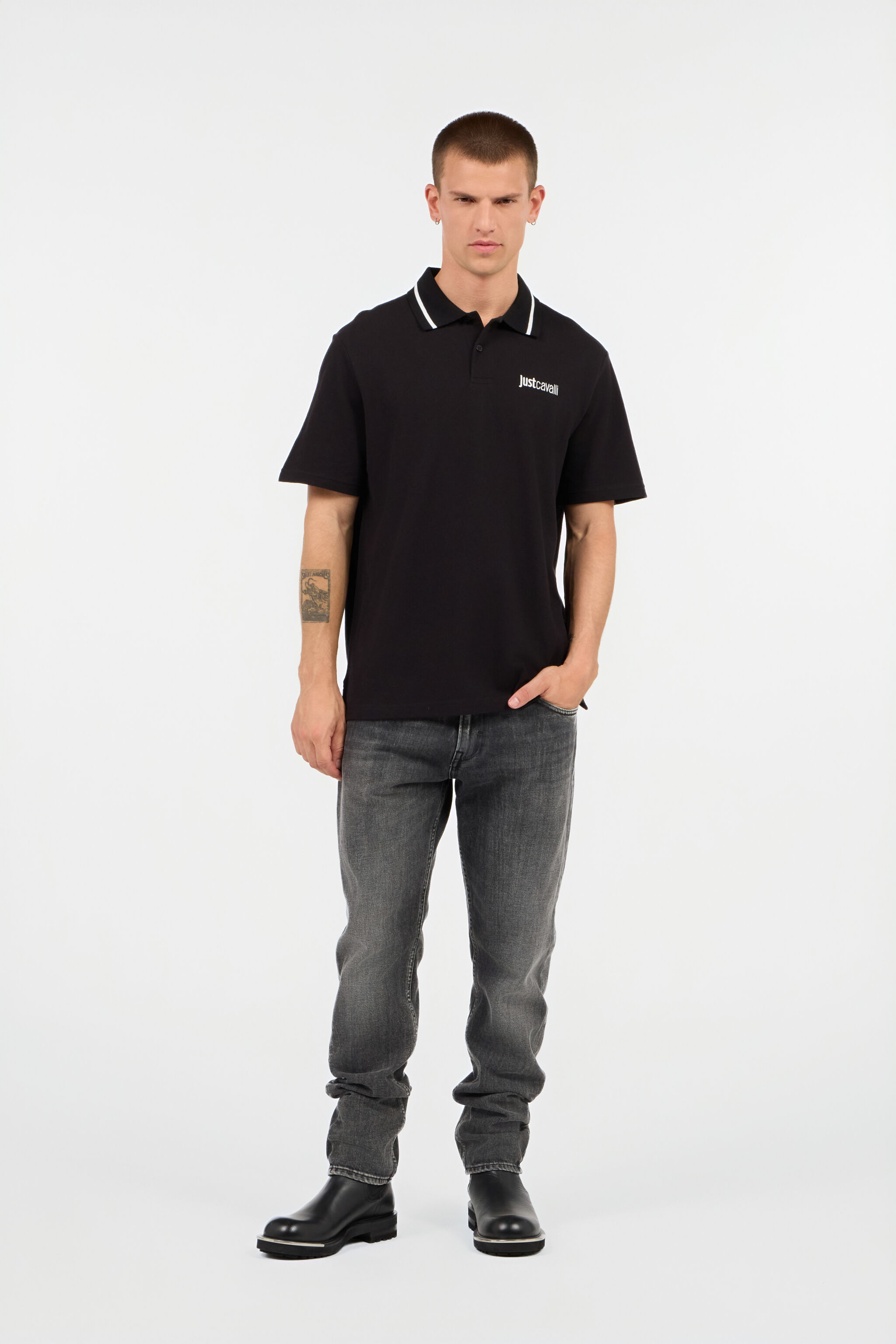 JC Polo Shirt With Contrasting Collar And Lettering BLACK UFT026-UF046