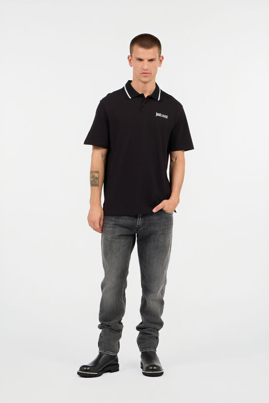 JC Polo Shirt With Contrasting Collar And Lettering JC Polo Shirt With Contrasting Collar And Lettering BLACK UFT026-UF046