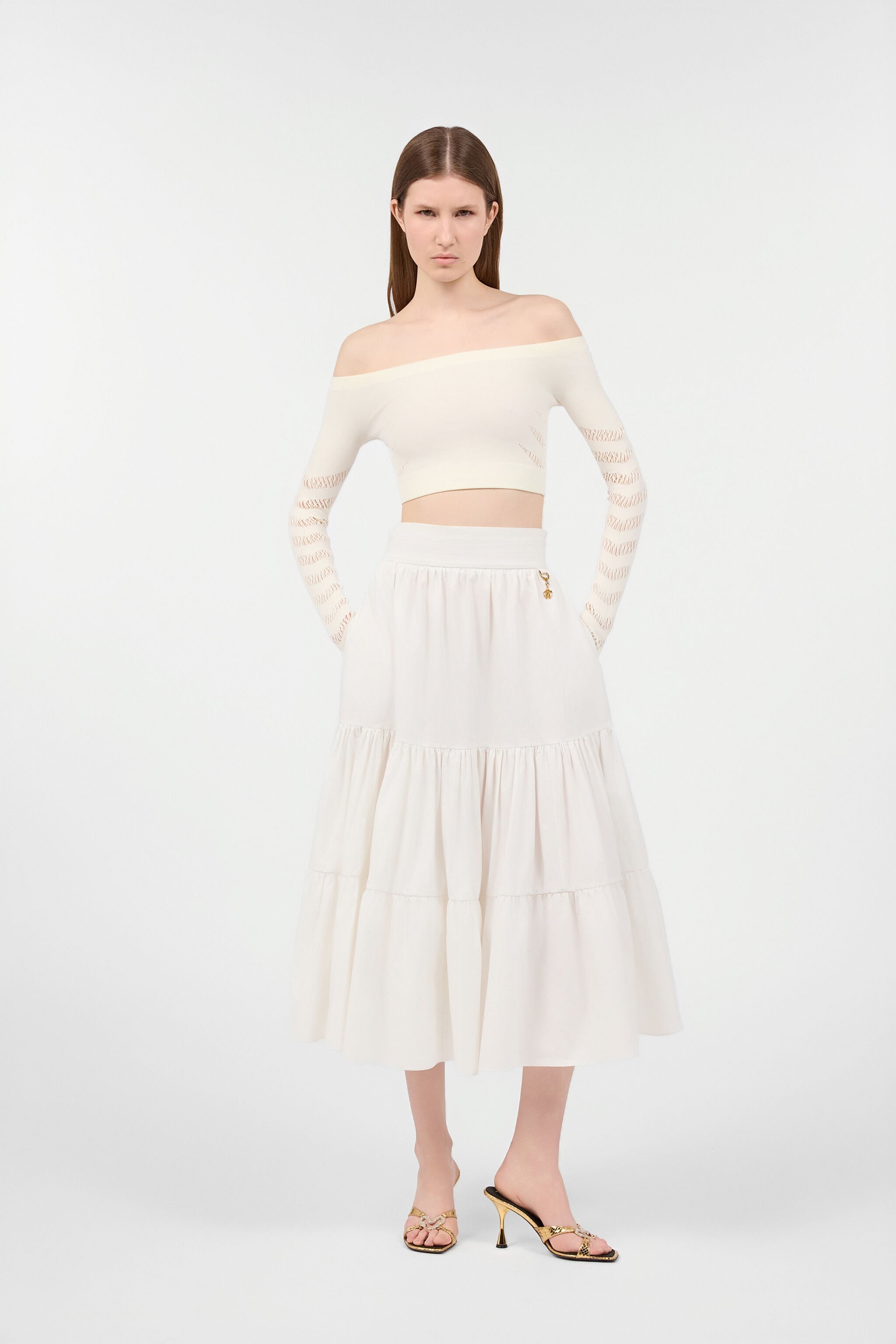 RC Crop Top Spalle Scoperte Avorio UKT631-MA001