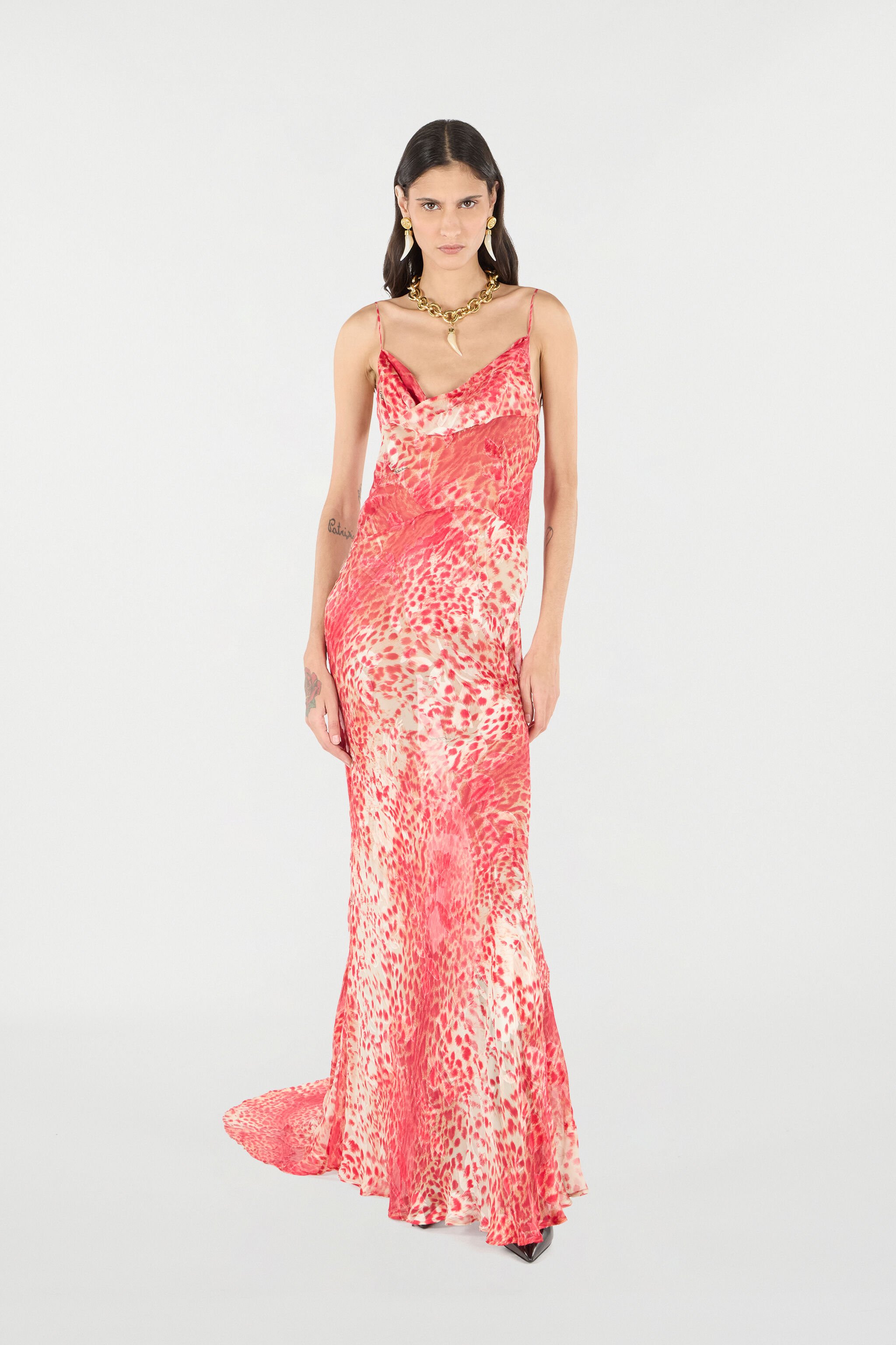 RC Langes Kleid mit Print Jaguar Skin Rot UKT127-HEN58
