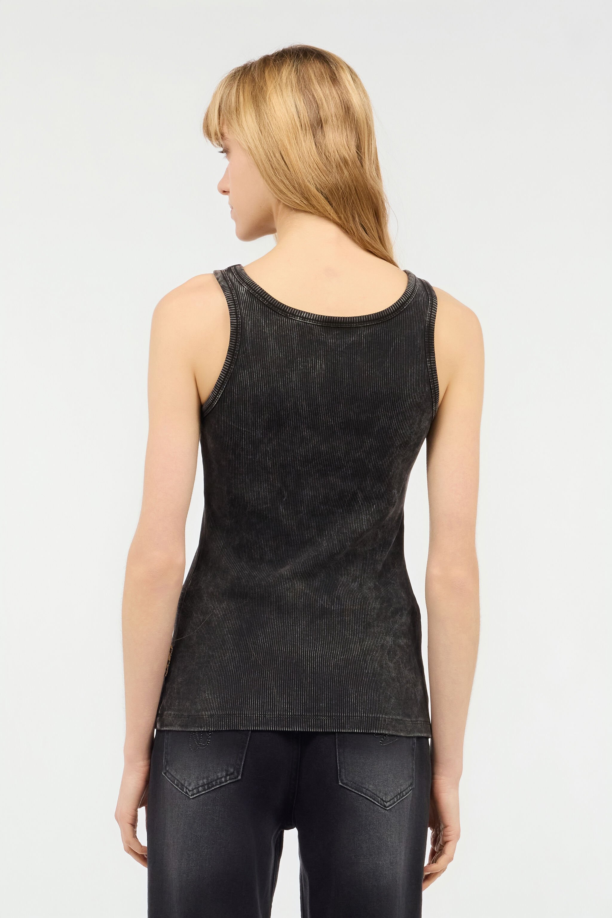 JC Stretch Cotton Tank Top With JC Monogram Black UFT126-UF180