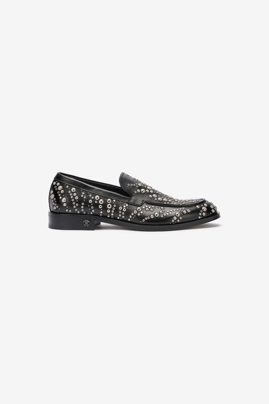 RC Mocassini In Pelle Con Borchie E Strass Nero/Argento URS001-PZA96