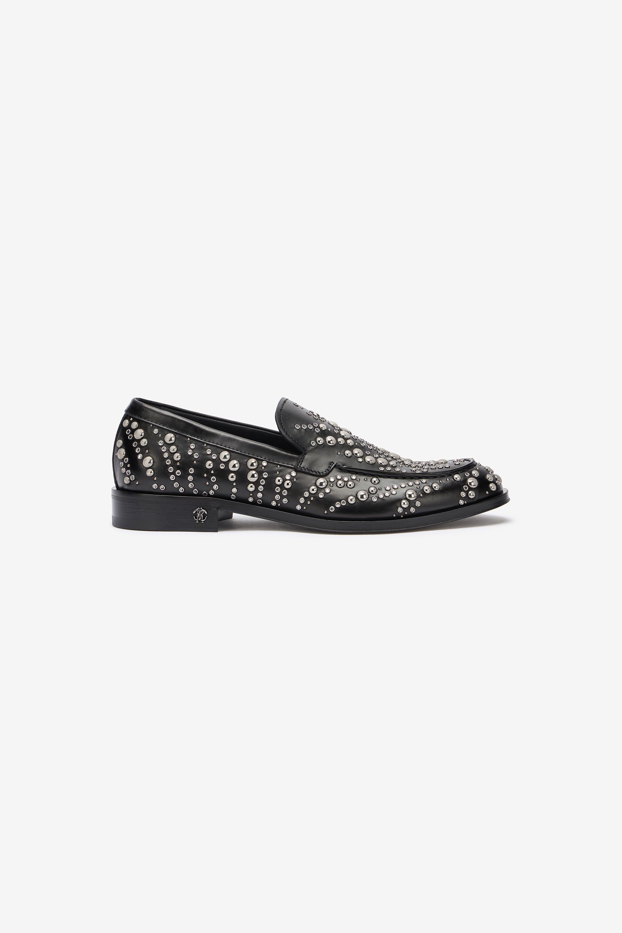 RC Mocassini In Pelle Con Borchie E Strass Nero/Argento URS001-PZA96