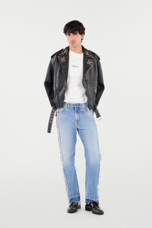 RC Leather Biker Jacket with Studs and Stones Black VRP874-PM040