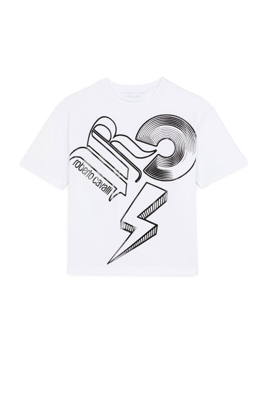JU Abstract Record-Print T-Shirt WHITE/BLACK MJT685-JV025