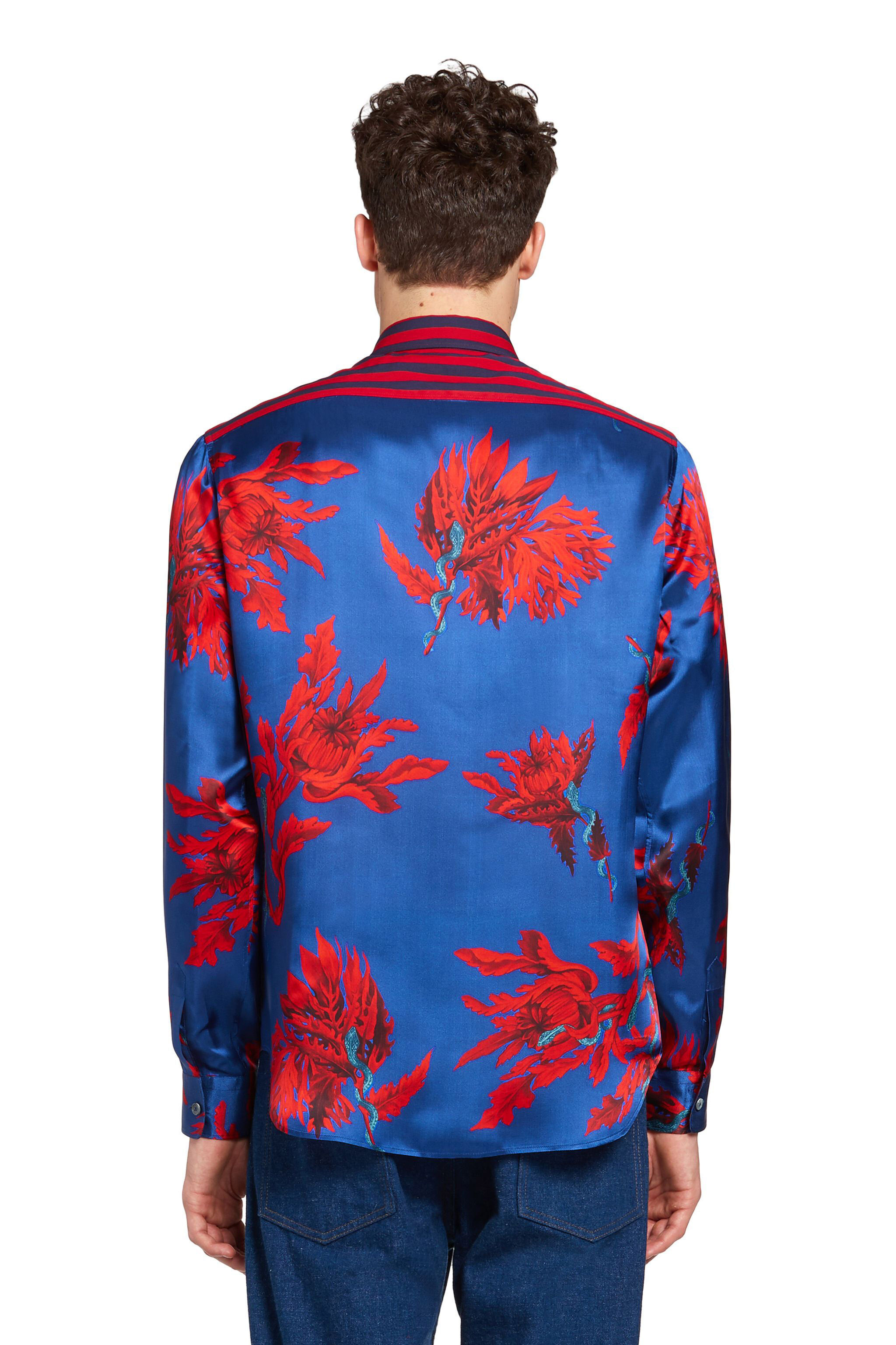 RC Opium Snake floral print silk shirt INDIGO/RUBY INT731-2NP57