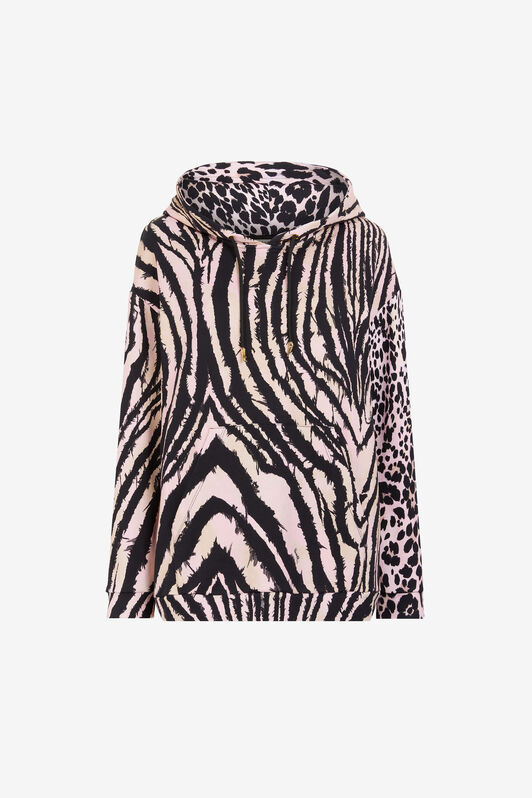 RC Freedom And Queen Of Sicily-Print Cotton Hoodie Black/Pink OKT68F-5OC80