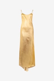 ${brand} Abito Lungo Dorato In Seta Con Stampa Squame ${colorDescription} ${masterID}