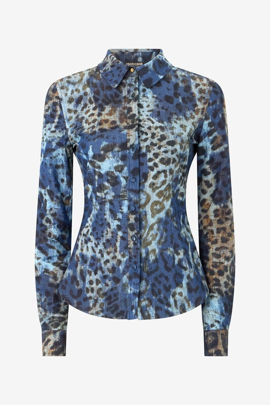 RC Cotton Shirt with Jaguar Skin Print BLU/CELESTE/MARRONE VKJ720-VT010