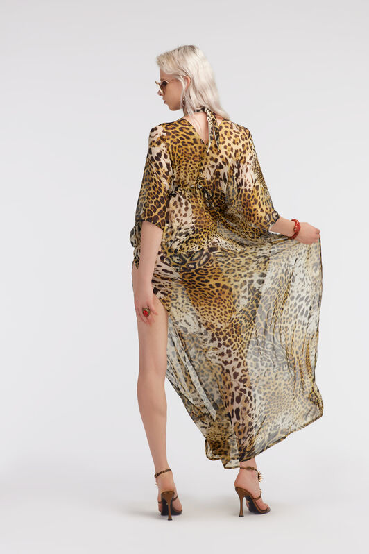 RC Long kaftan with Jaguar Skin print Light Brown SYW050-CTG34