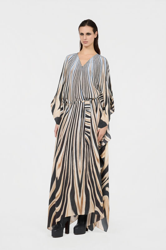 RC Robe Caftan En Soie Imprimé Zebra NATURAL/BLACK XQT179-SQT26