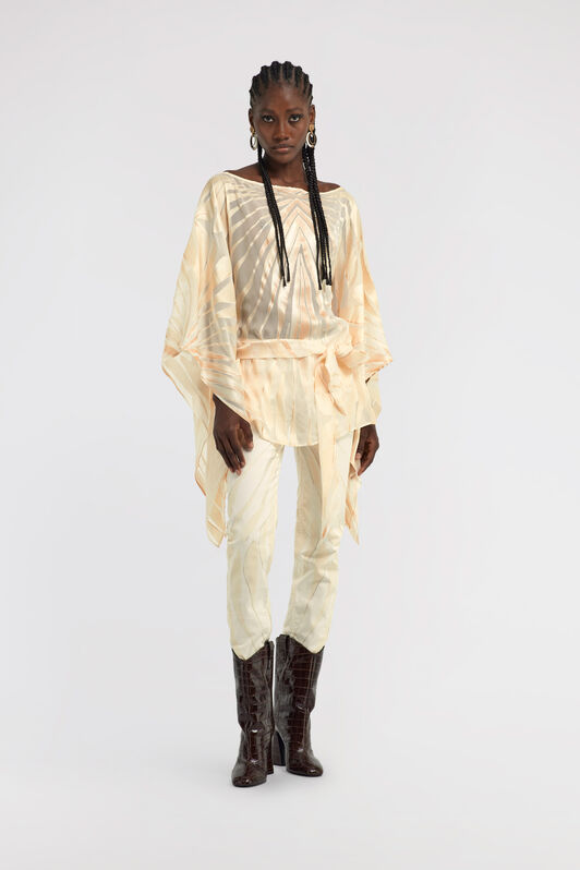 RC Ray Of Gold Print Satin Caftan Ivory TKT725-HLI15