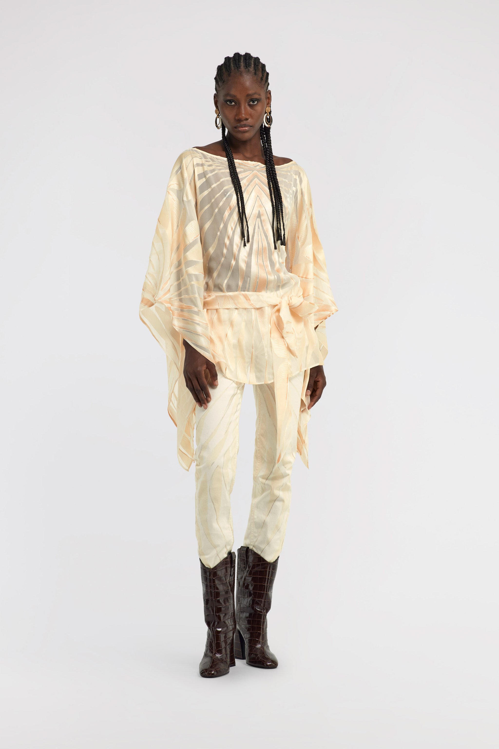 RC Ray Of Gold Print Satin Caftan Ivory TKT725-HLI15