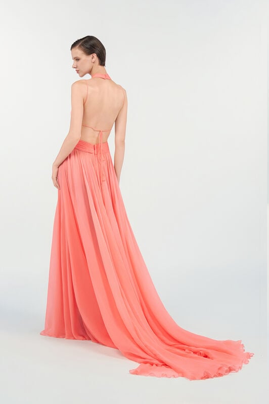 RC Long Silk Dress SALMON PINK WQT129-CQ002