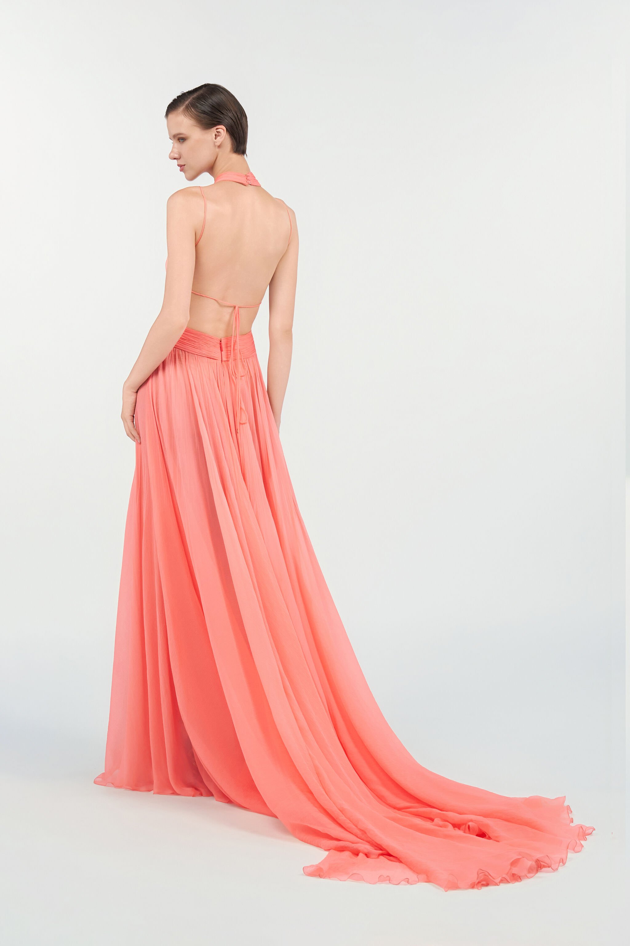 RC Long Silk Dress SALMON PINK WQT129-CQ002