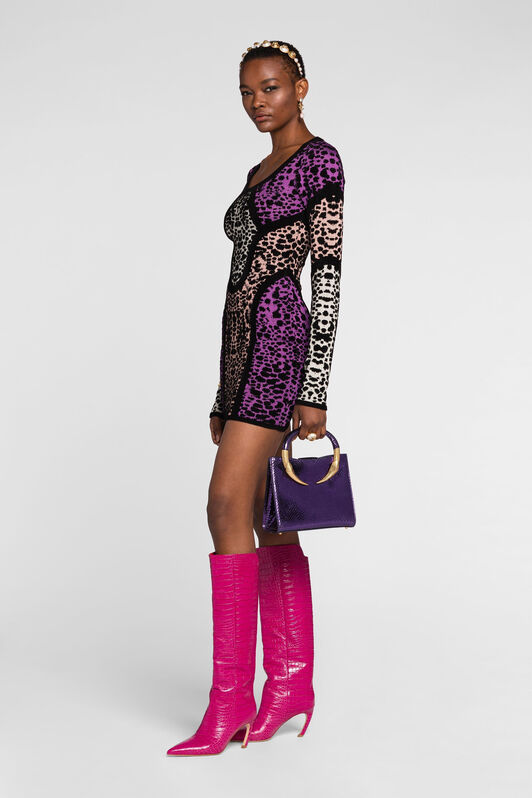 RC Animal print panelled minidress Purple QKM104-MI150