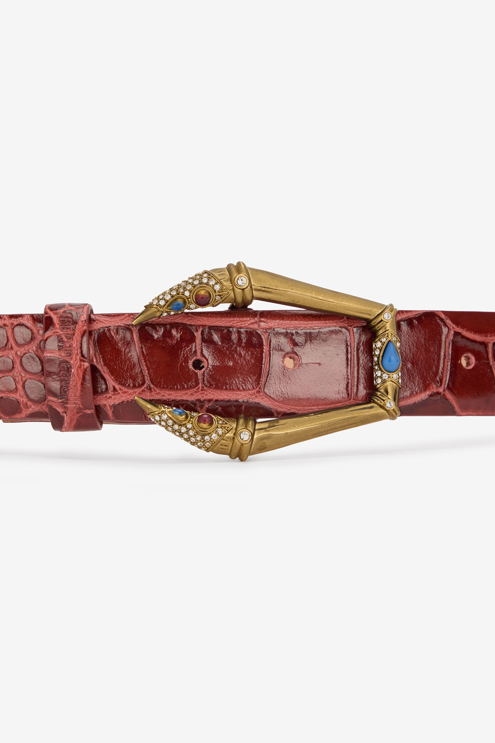 RC Crocodile-Effect Belt with Jewel Buckle Brown VKC003-PZ579