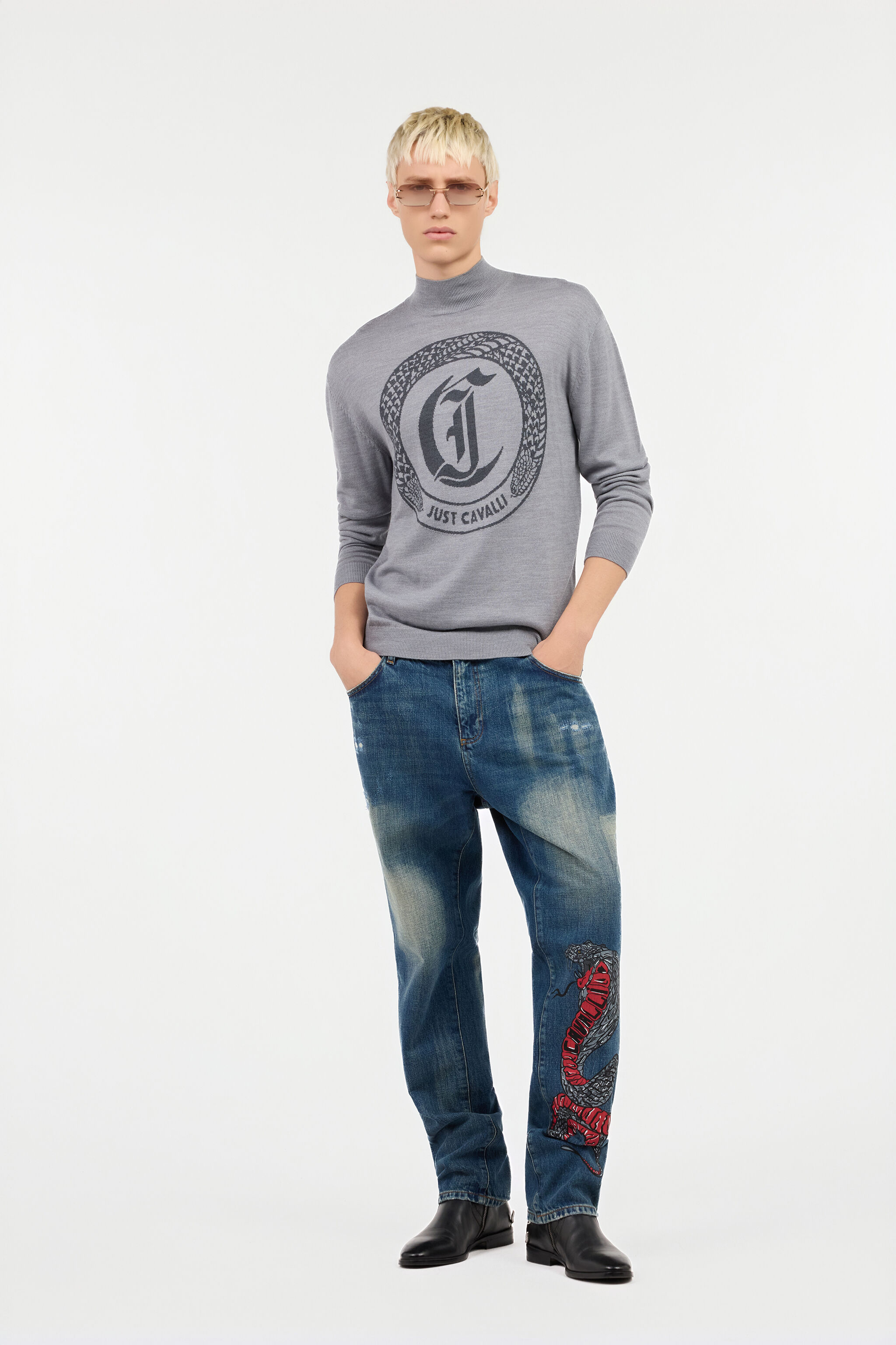 JC Grauer Pullover mit Logo GRIGIO MELANGE VFM003-VF051