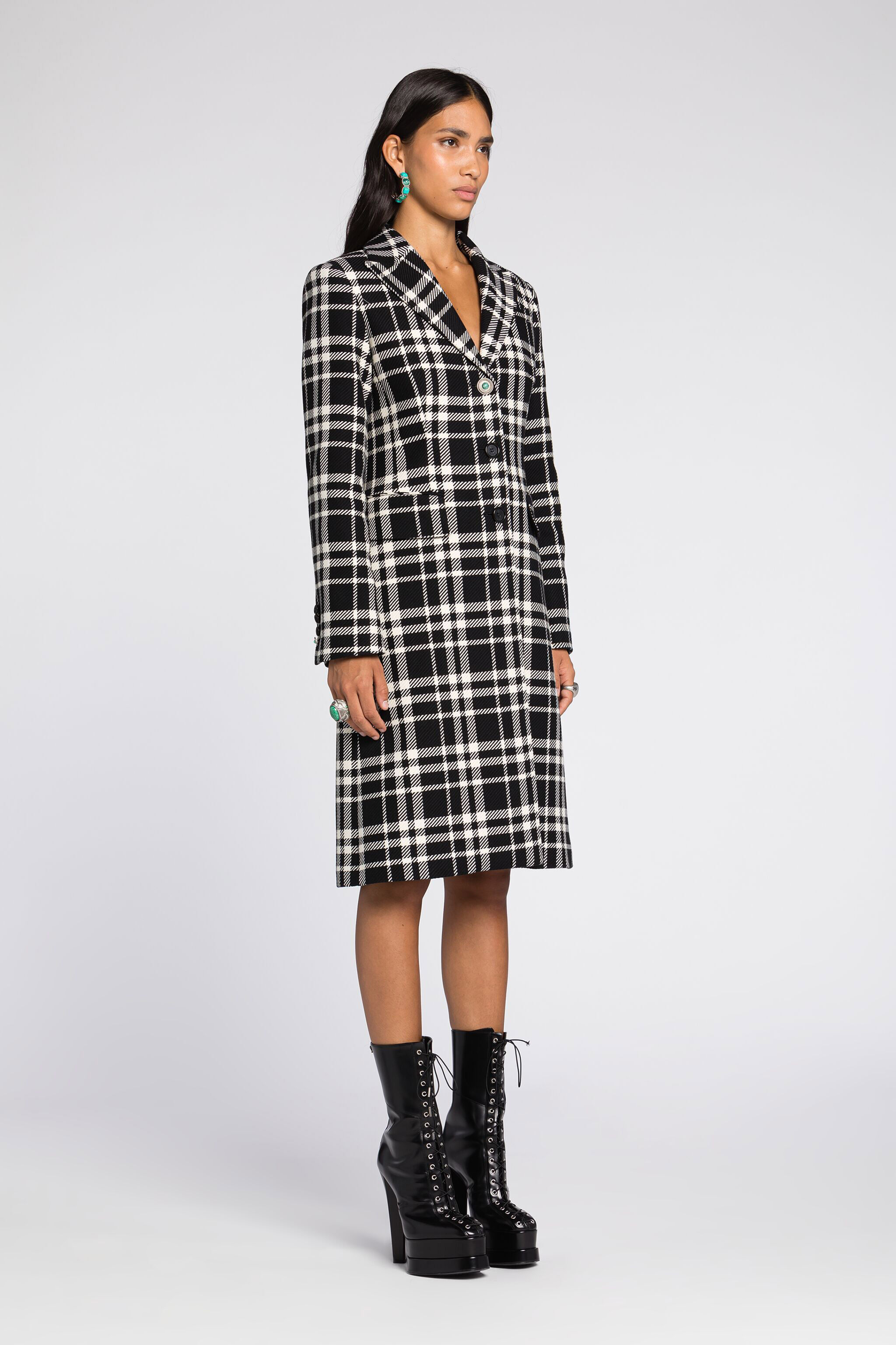 RC Plaid Single-Breasted Coat Black/White RKT504-FY076