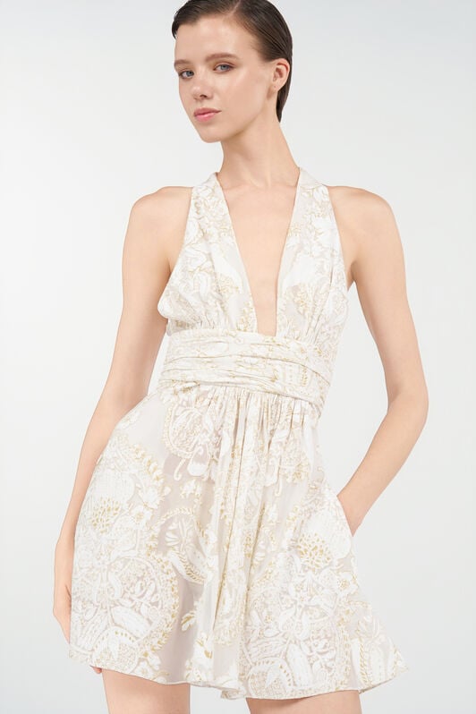 RC Mini-Kleid mit ornamentalem Muster in Weiß WHITE WQT107-SLR36
