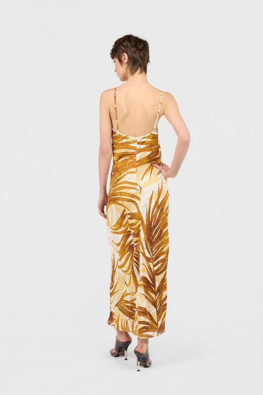JC Golden Palm Print Dress DAFFODIL WFT313-WF711