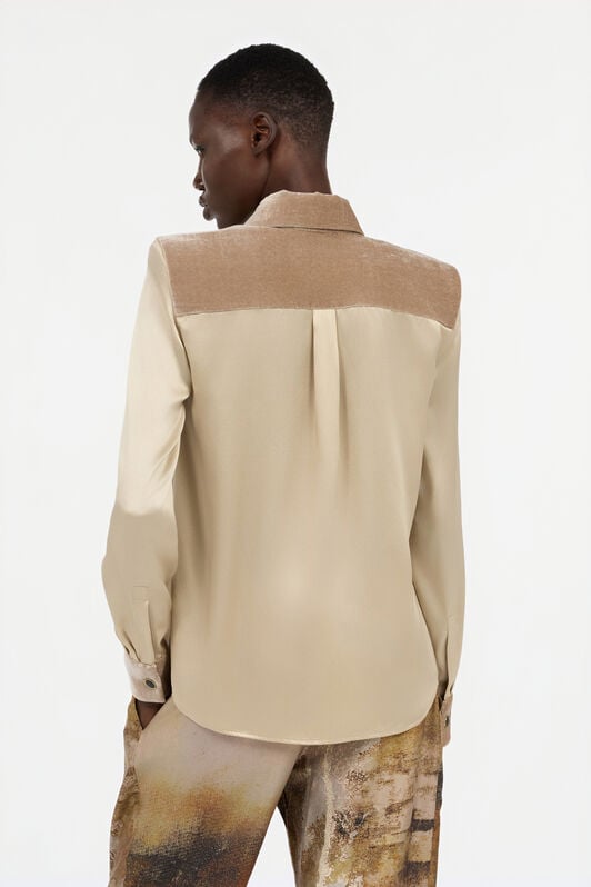 RC Beige Silk Shirt With Velvet Inserts RC Beige Silk Shirt With Velvet Inserts Light Brown VWT700-SE041