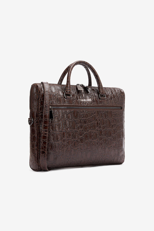 RC Crocodile-Print Document Bag Brown URB005-PZU02