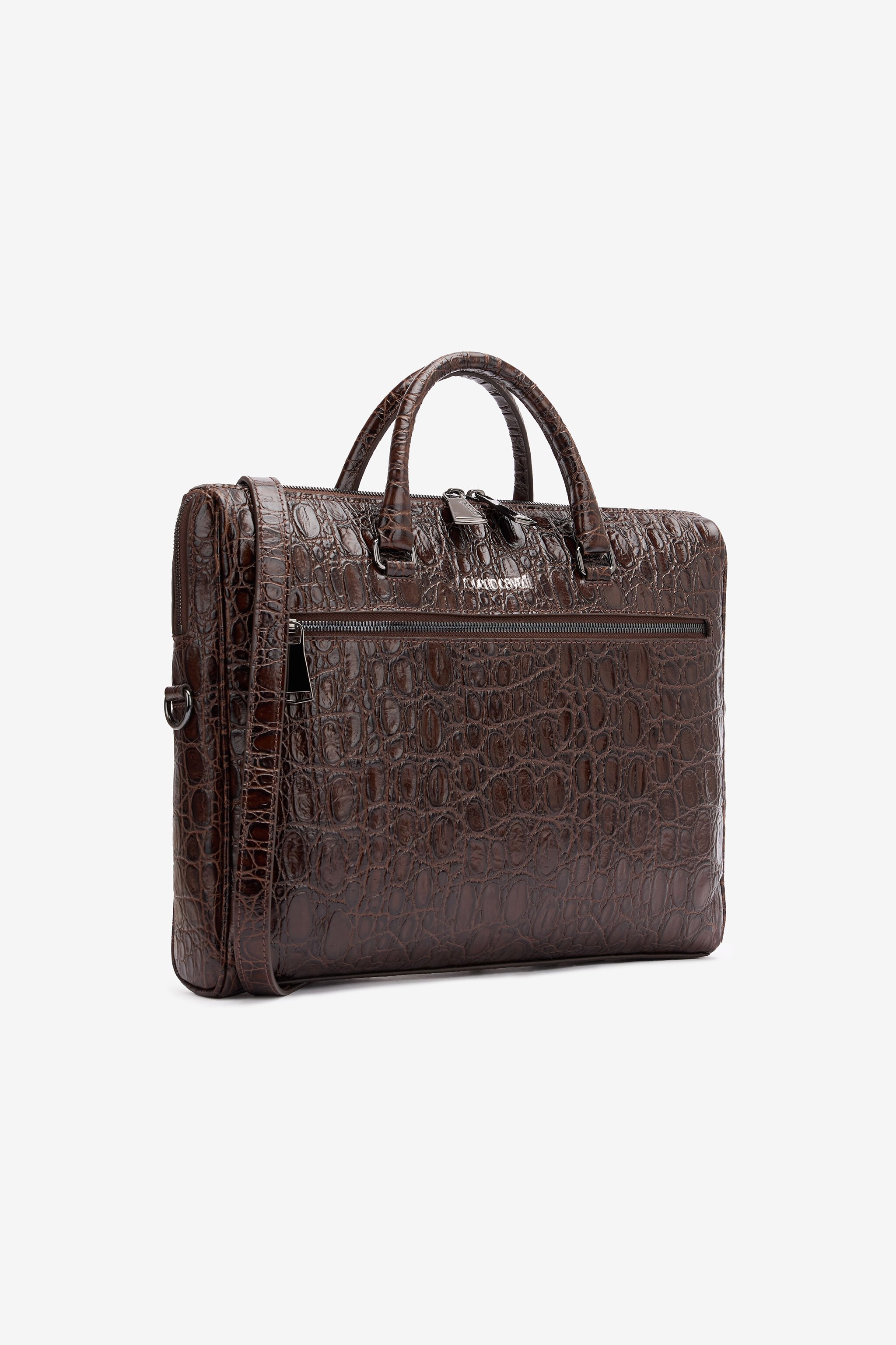 RC Crocodile-Print Document Bag Brown URB005-PZU02