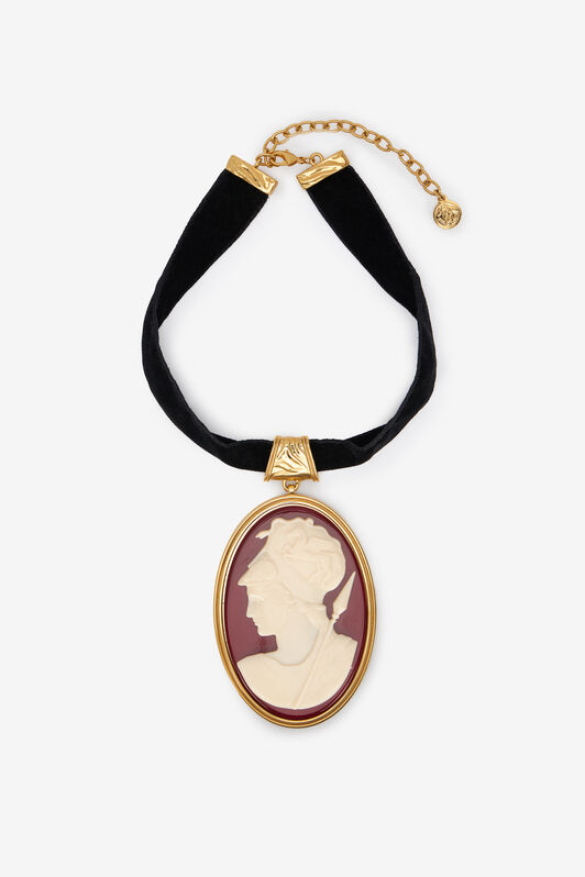 RC Collar Negro Con Colgante Camafeo Rubí RC Collar Negro Con Colgante Camafeo Rubí ORO/NERO/RUBINO/BIAN VWG007-AM131