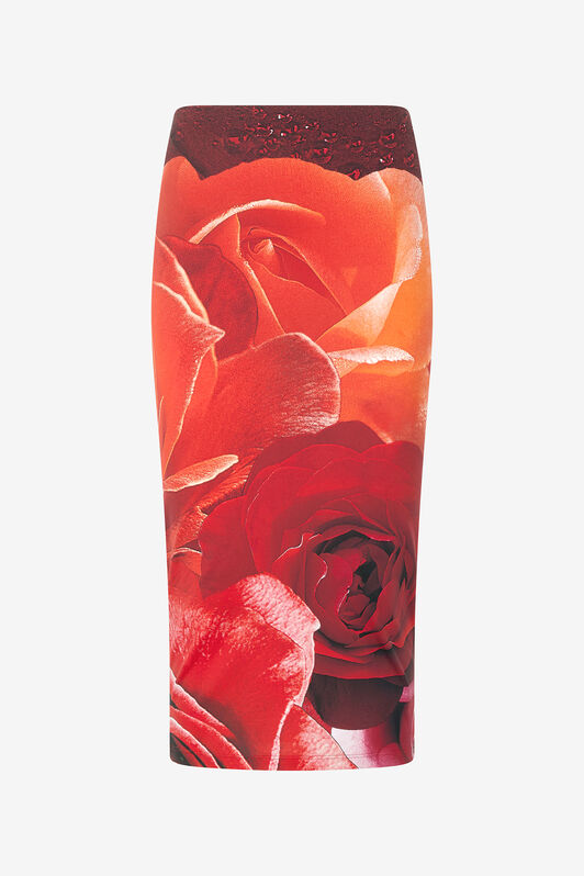 RC Pencil Skirt With Rose Print Red UKT300-LNN48