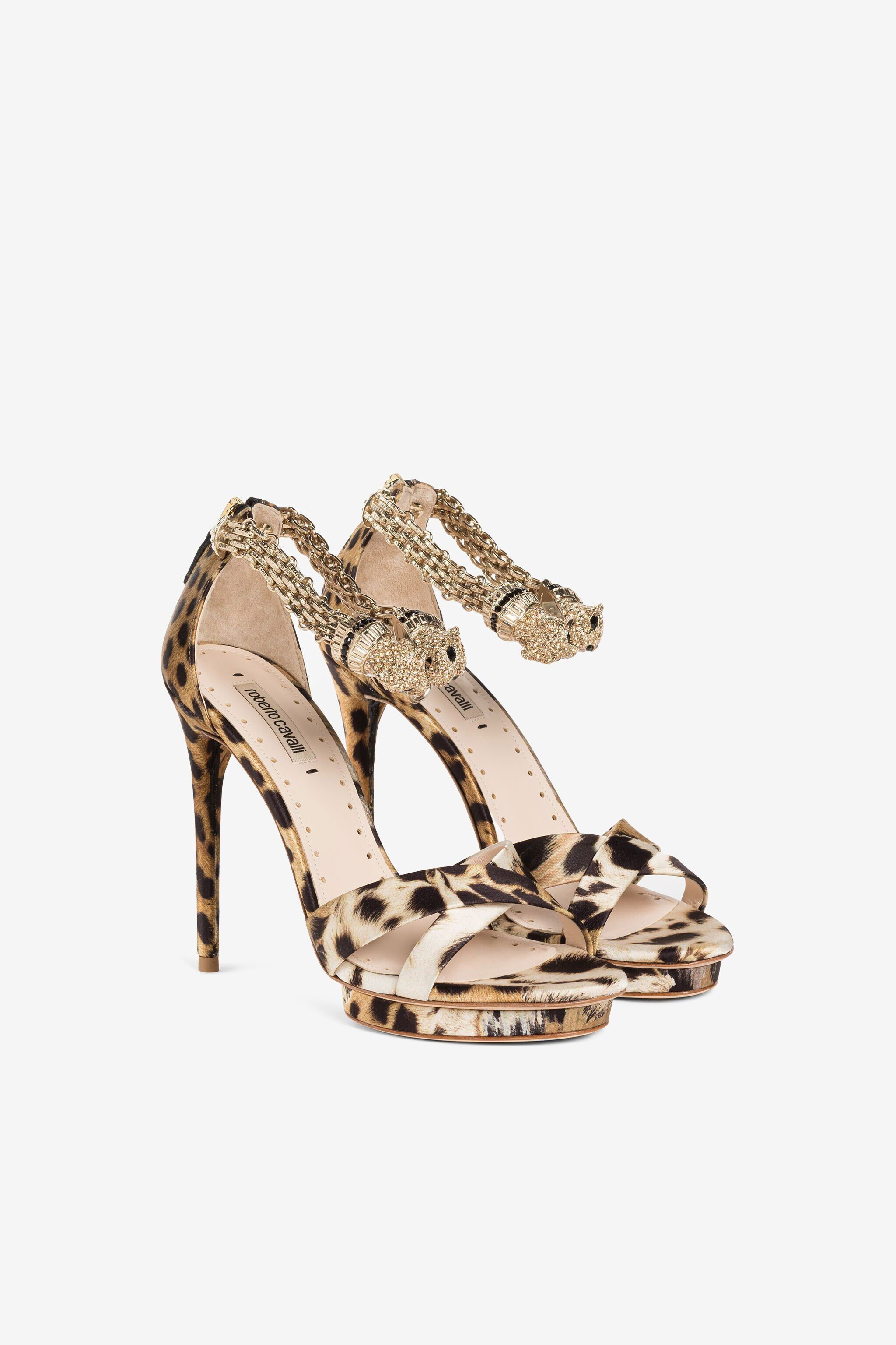 RC Ocelot-print panther-head 120mm sandals Light brown OQS032-SE450