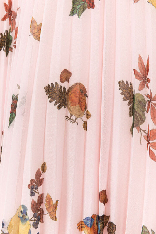 JU Bird-Print Pleated Skirt Pink RJT30D-7GH91